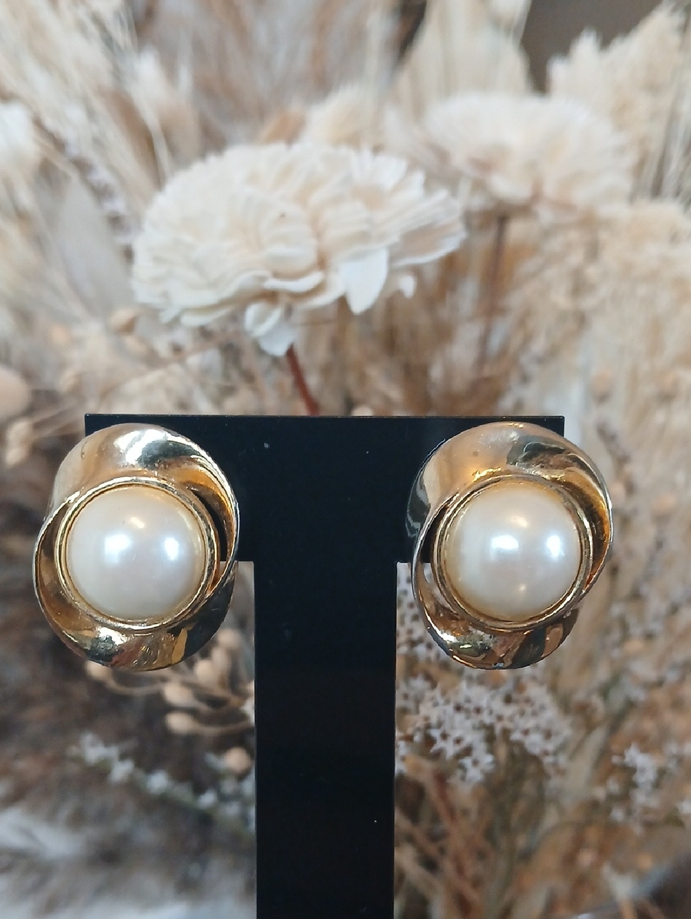 Women's Classic Pearl-Center Gold Cocktail Studs  Earrings - Statement Jewelry